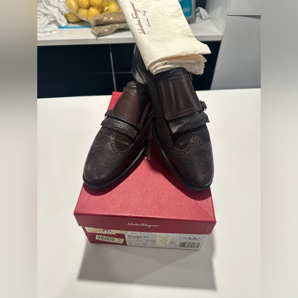 Salvatore ferragamo Marlin brown double monkstrap shoe size 8.5